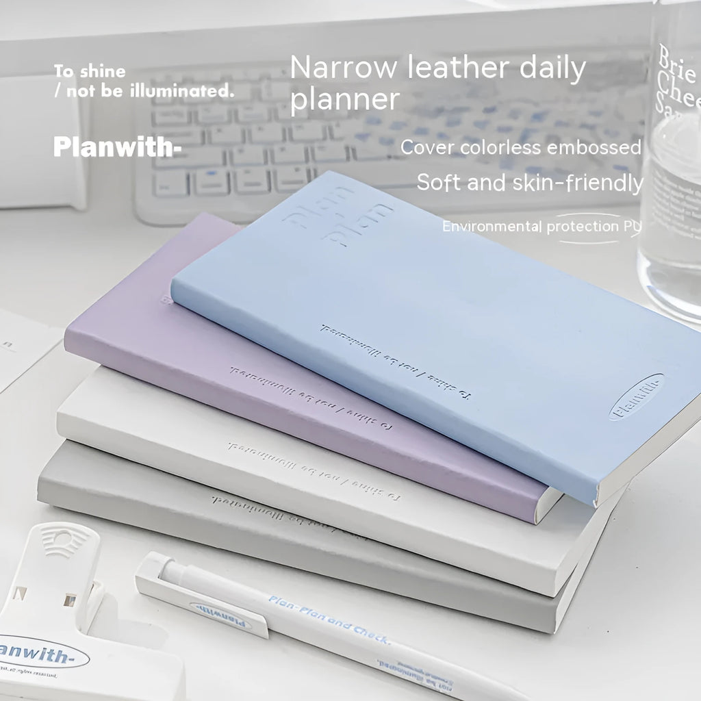 Embossed daily meter book with white cow paper pages in blue, gray, protective, purple, or white cover