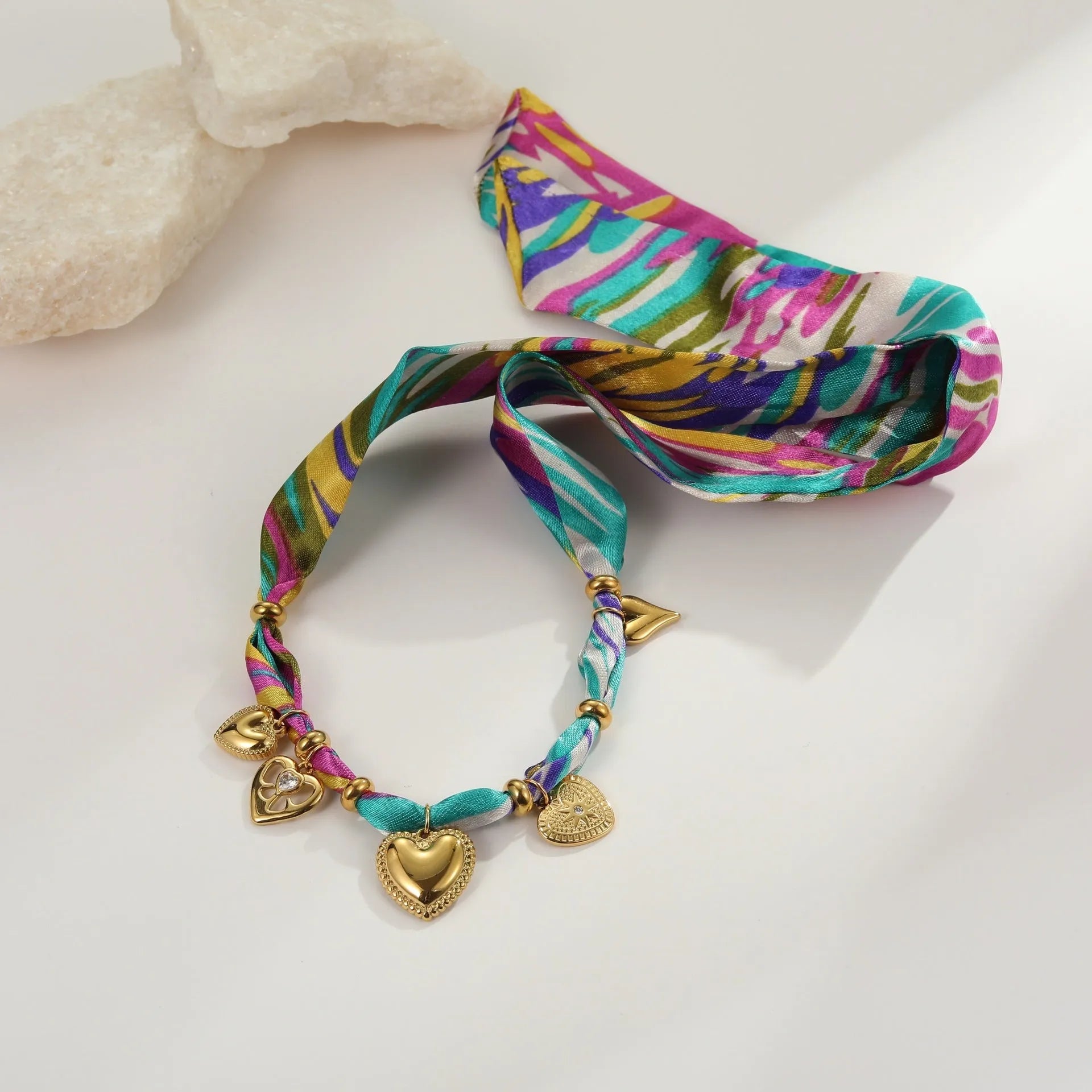 Women's 18K gold plated stainless steel necklace with geometric pendant and matching bracelet