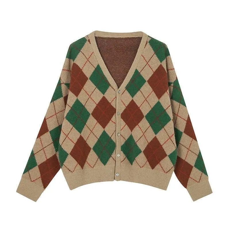 Casual knitted cardigan coat in a selection of colours including pink, green, and khaki, shown on a model.