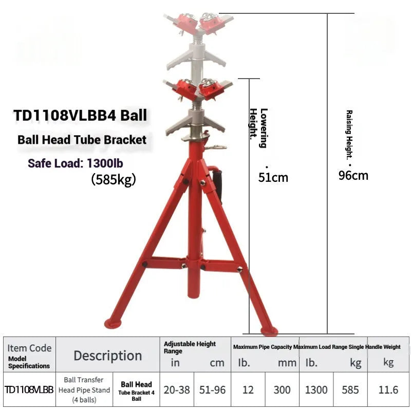 Metal V-head pipe support bracket for mounting steel pipe, shown with ball clamp.
