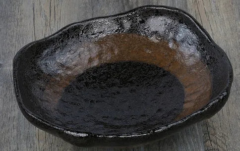 Japanese pottery irregular shaped bowl with floral decorations for sashimi and rice