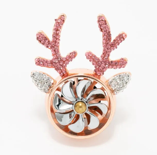 Car aromatherapy ornament with diamond-encrusted antler design made of alloy and rhinestone in white and pink for vehicle interior