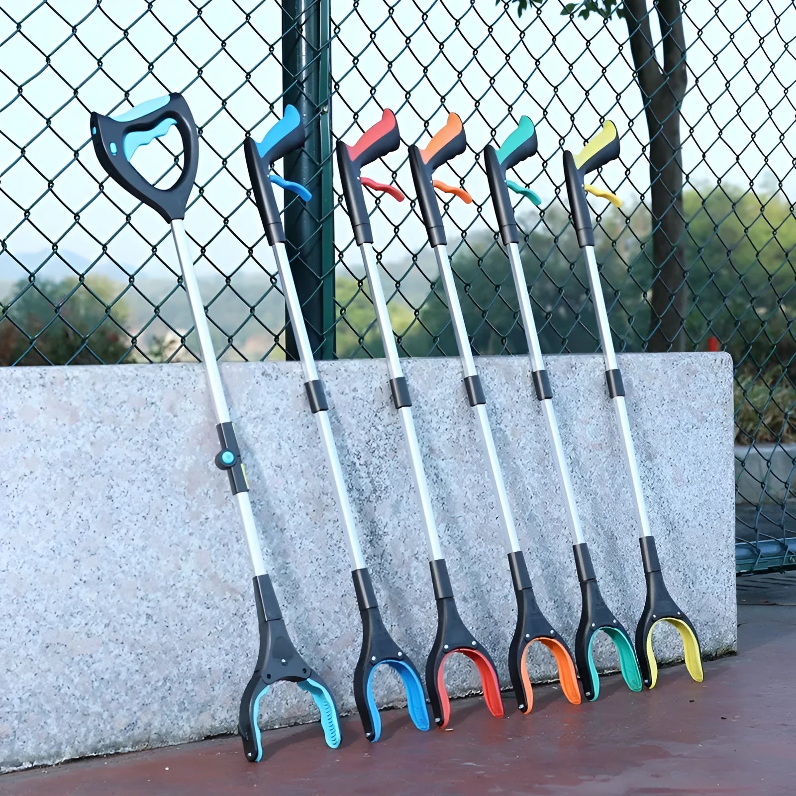 Blue plastic and aluminium alloy sewer pliers for waste pipe maintenance on a white background.