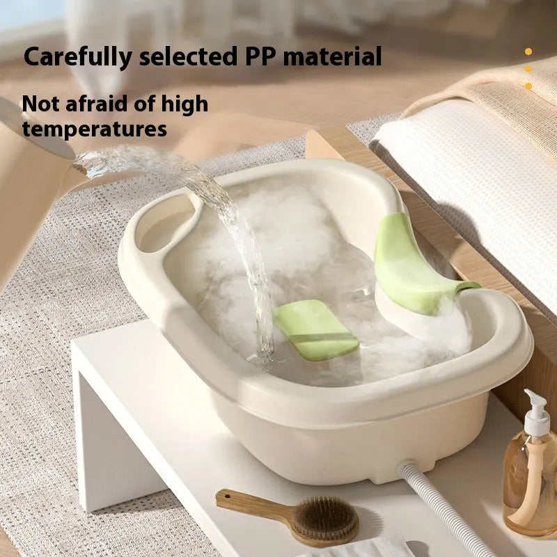 Portable plastic shampoo basin with circulating water pump and neck pillow for washing hair while lying in bed