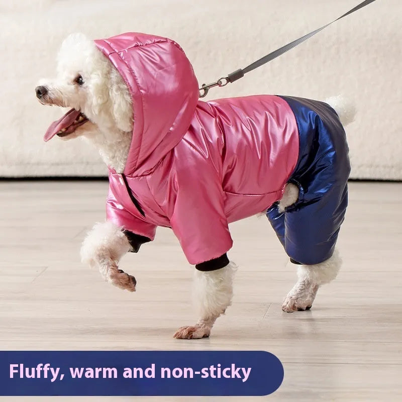 Green waterproof windproof dog cotton-padded coat with four-legged design on pet