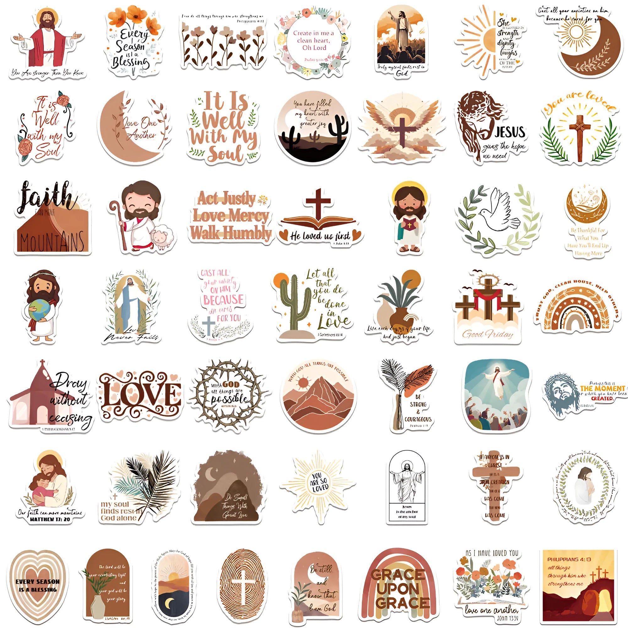 Assortment of 50 colourful printed graffiti stickers on a sheet for decoration