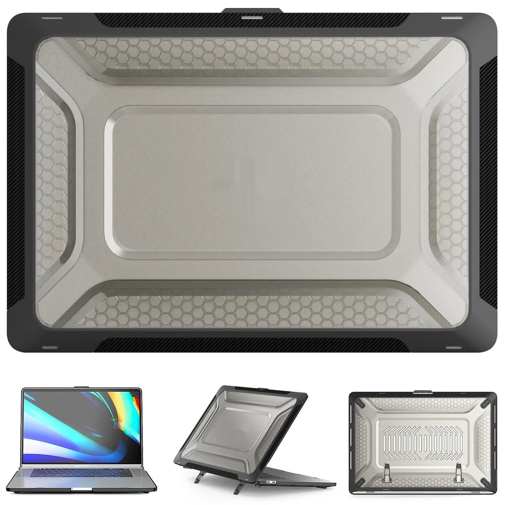 MacBook protective shell in four colours: cool black, starry sky grey, elegant apricot, and sapphire blue.