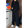 Men's black slim fit long sleeve polo shirt and trousers casual two-piece suit set