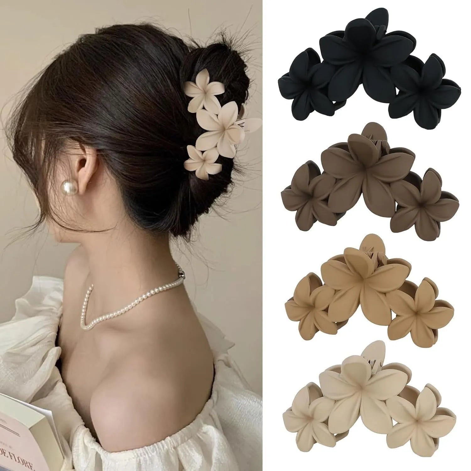 Set of six rose red plastic hair clips with frosted grip and pointed toe design.