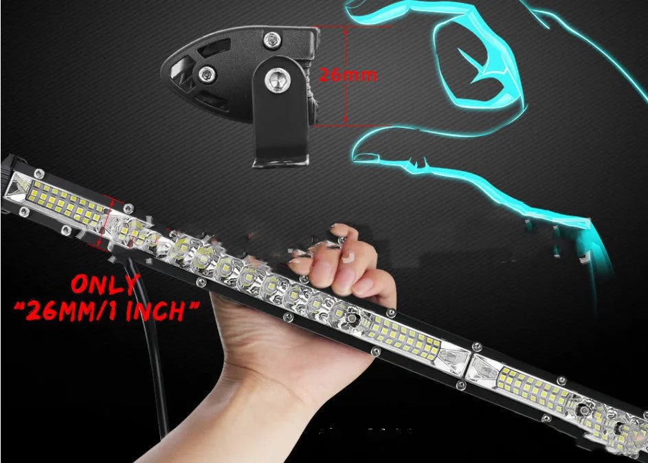 Ultra-thin aluminium alloy LED light strip for Model TY car roof or front bumper in three length options.