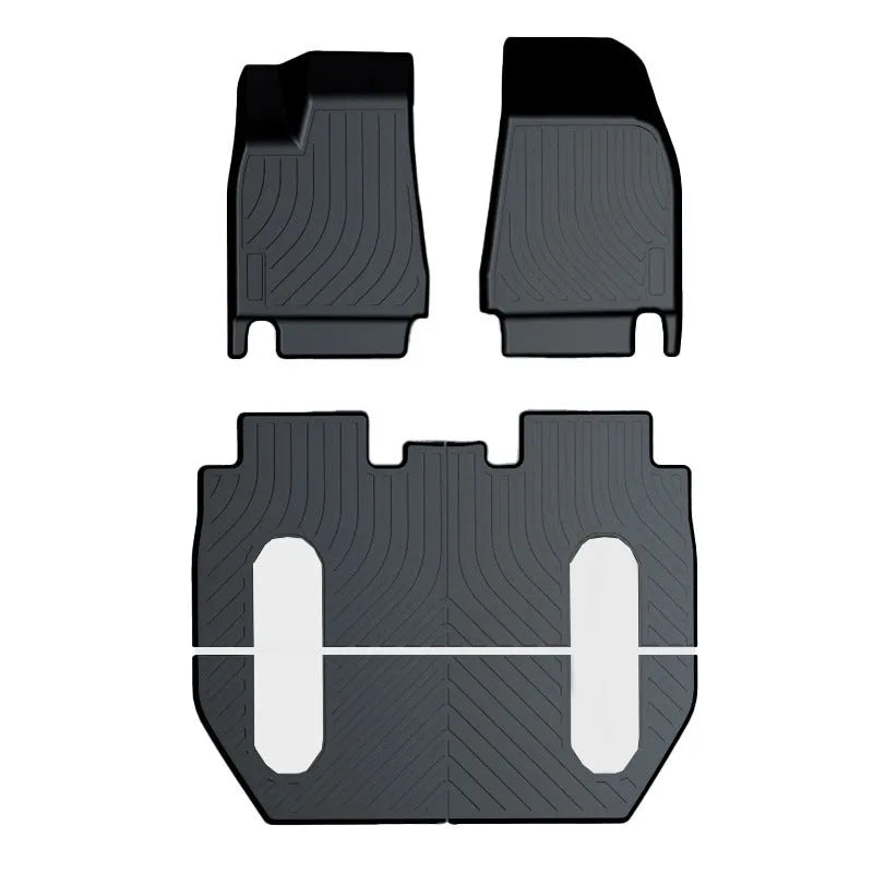 Black rubber floor mats with TPE footrest for Tesla Model 3, Y, X, and S vehicles