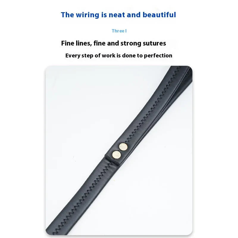 Black PU leather pet traction belt with chain ring in extended position