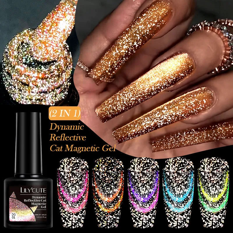 Cat eye series UV brilliant nail polish gel with diamond glitter in six colour variations