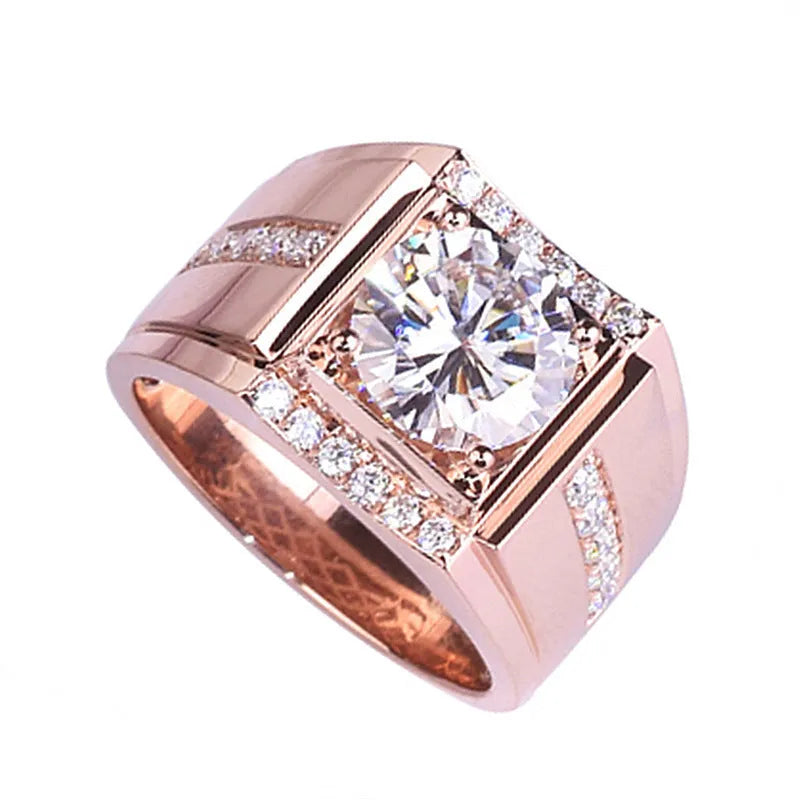 Men's adjustable open mouth ring with diamond-shaped geometric design and zircon stone centrepiece