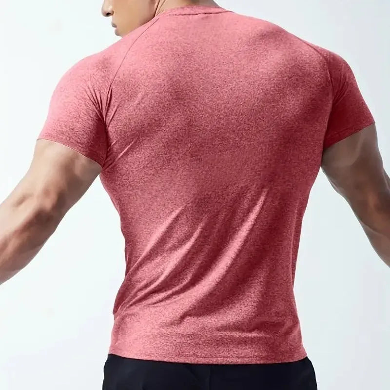 Men's black stretch quick-drying short sleeve T-shirt with round neck for running