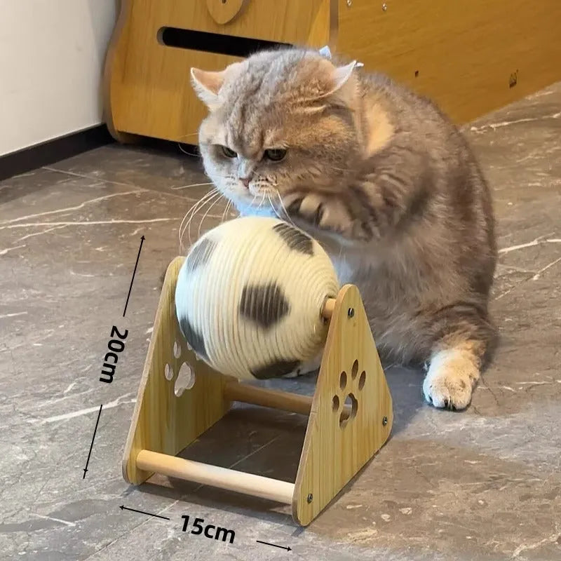 Football-style solid wood sisal cat scratch board vertical grounder on floor