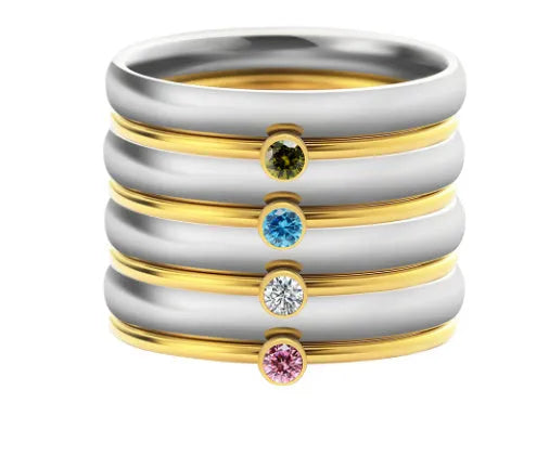 December colour birthstone engraved geometric titanium steel ring with gold electroplated handle