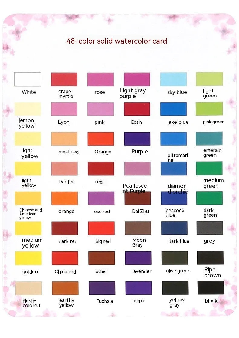 48 colour solid watercolour paint set in carrying case with gouache pigments