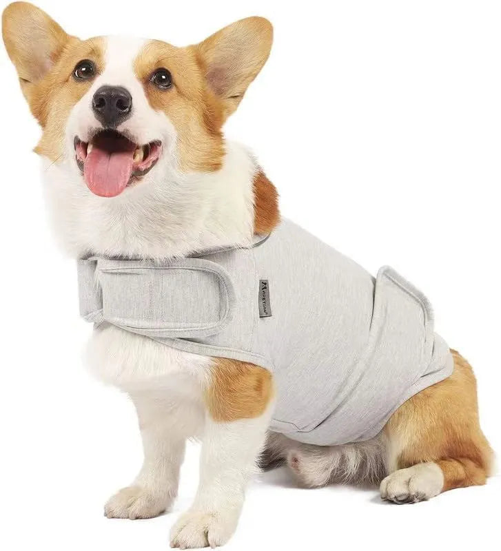 Brown dog anxiety relief tank top for separation anxiety made from stretchy cotton fabric