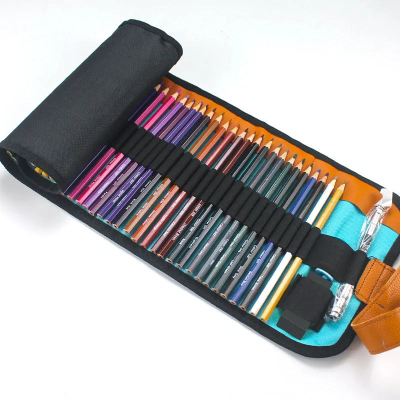 Wooden coloured pencils set of 50 colours for oily painting in basswood casings with storage case