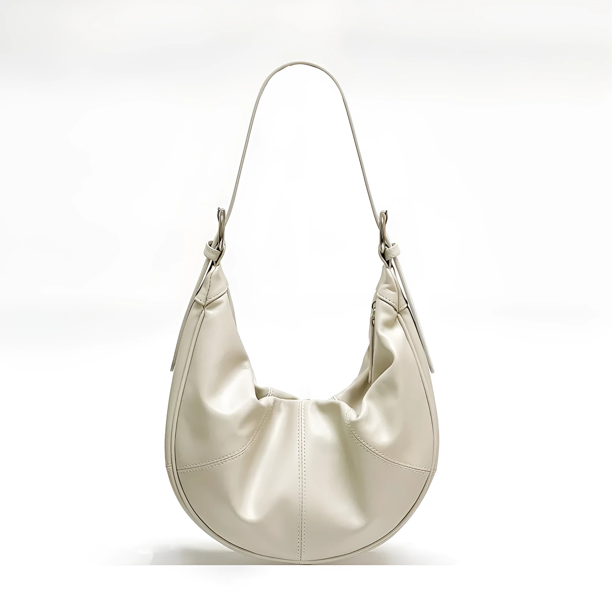 Women's dumpling-shaped shoulder bag in genuine cowhide leather with sandwich pockets