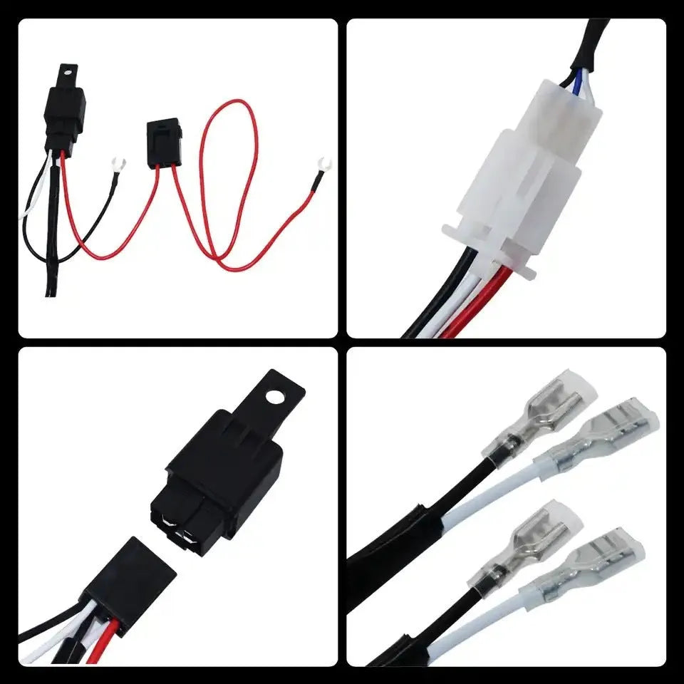 Automotive LED roof work light wiring harness with 2 metre silicone cable and one-to-two connectors