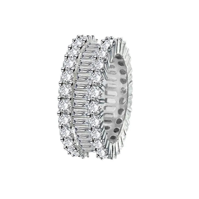 Women's geometric copper ring with inlaid zircon stones light luxury style
