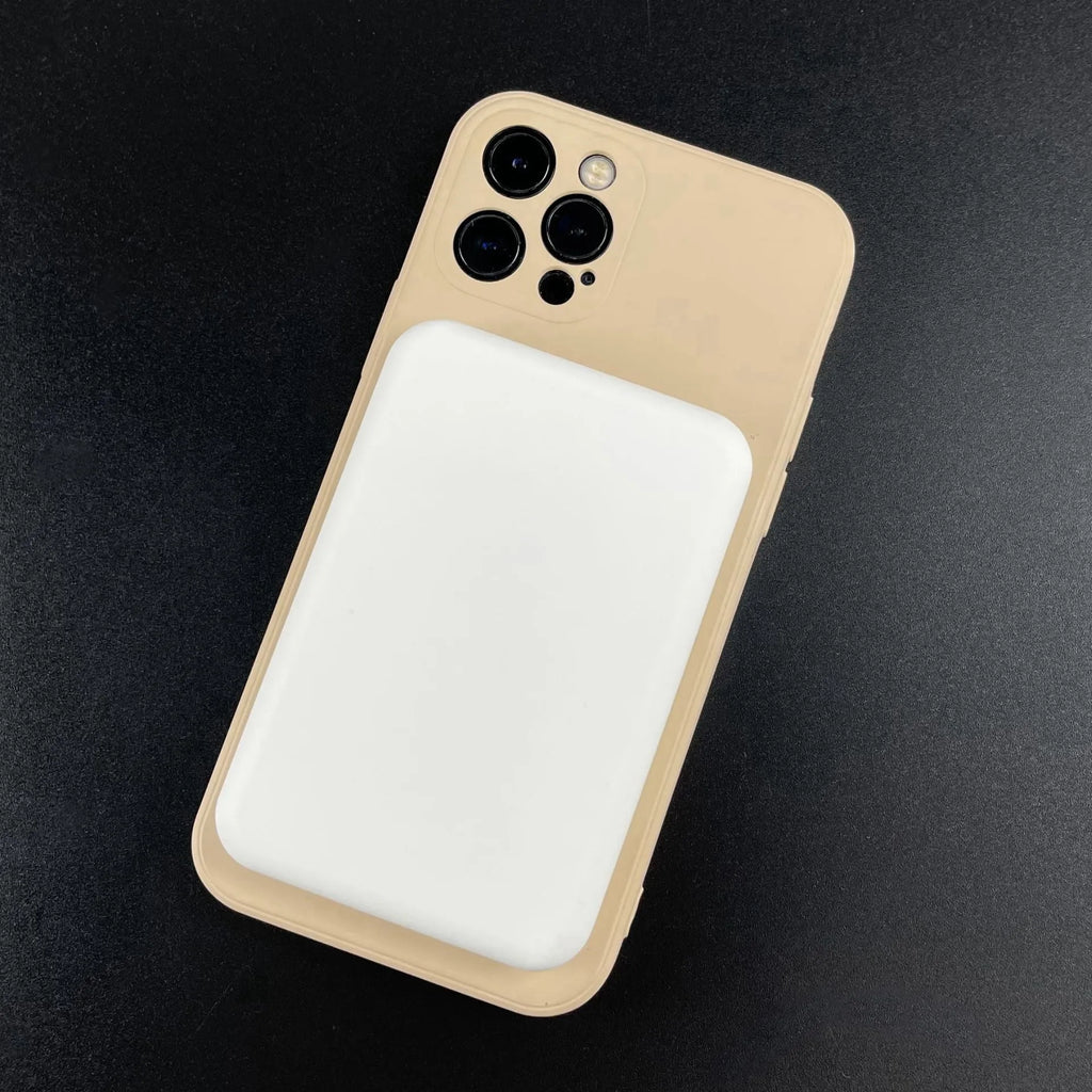 White PVC magnetic wireless charger power bank showing 5000mAh capacity and compact design