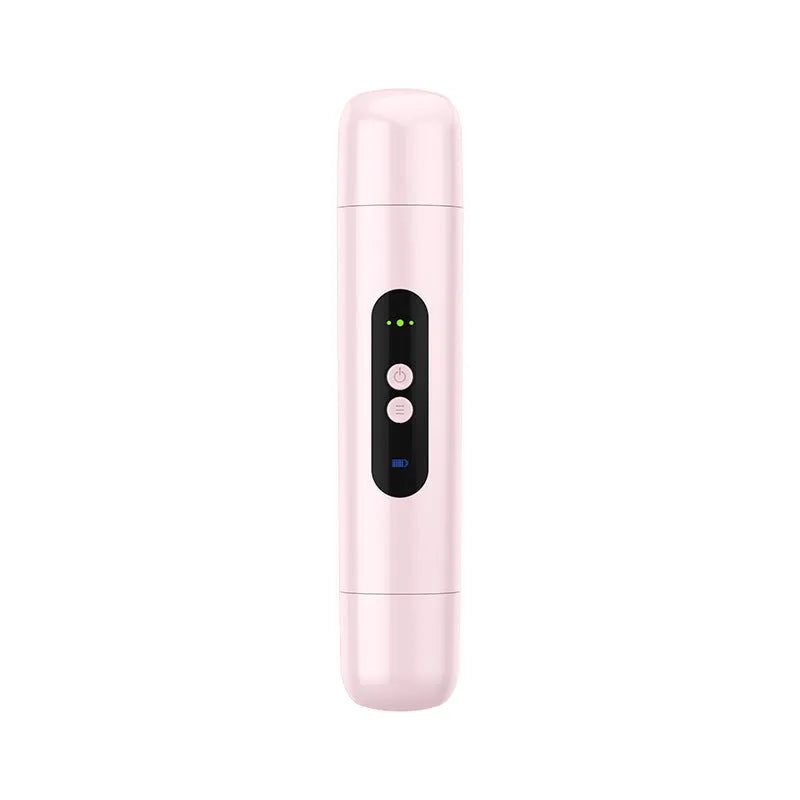 Portable electric hair removal device in white or pink with USB charging cable