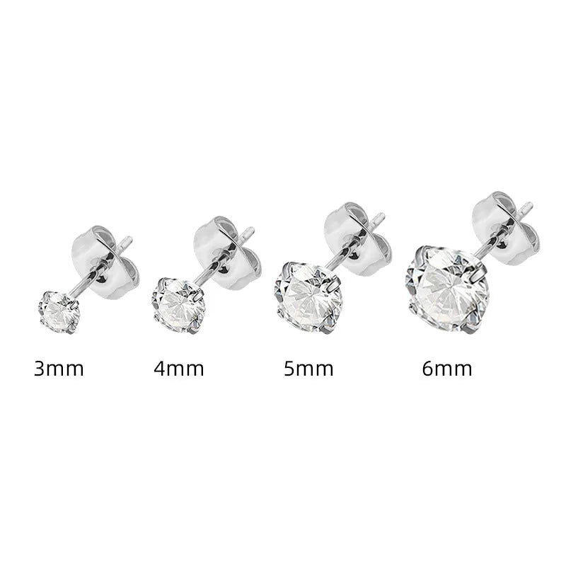 Titanium steel geometric square zircon stud earrings with stainless steel construction and round stone accents