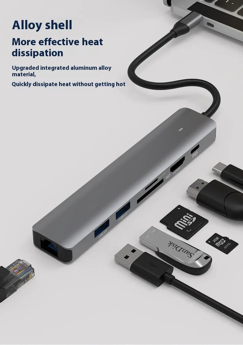 7-in-1 USB-C computer hub with card reader slots and custom logo printing option