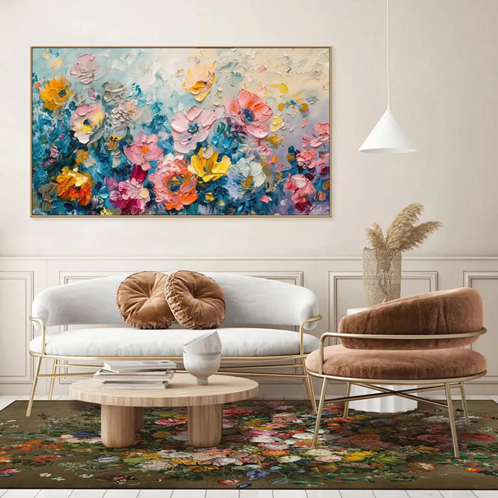 Handmade handpainted oil painting on canvas with rose flower subject horizontal modern style