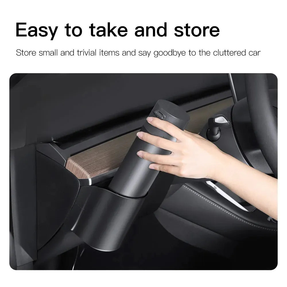 Plastic dashboard water cup holder designed for Tesla Model 3 and Model Y cars.