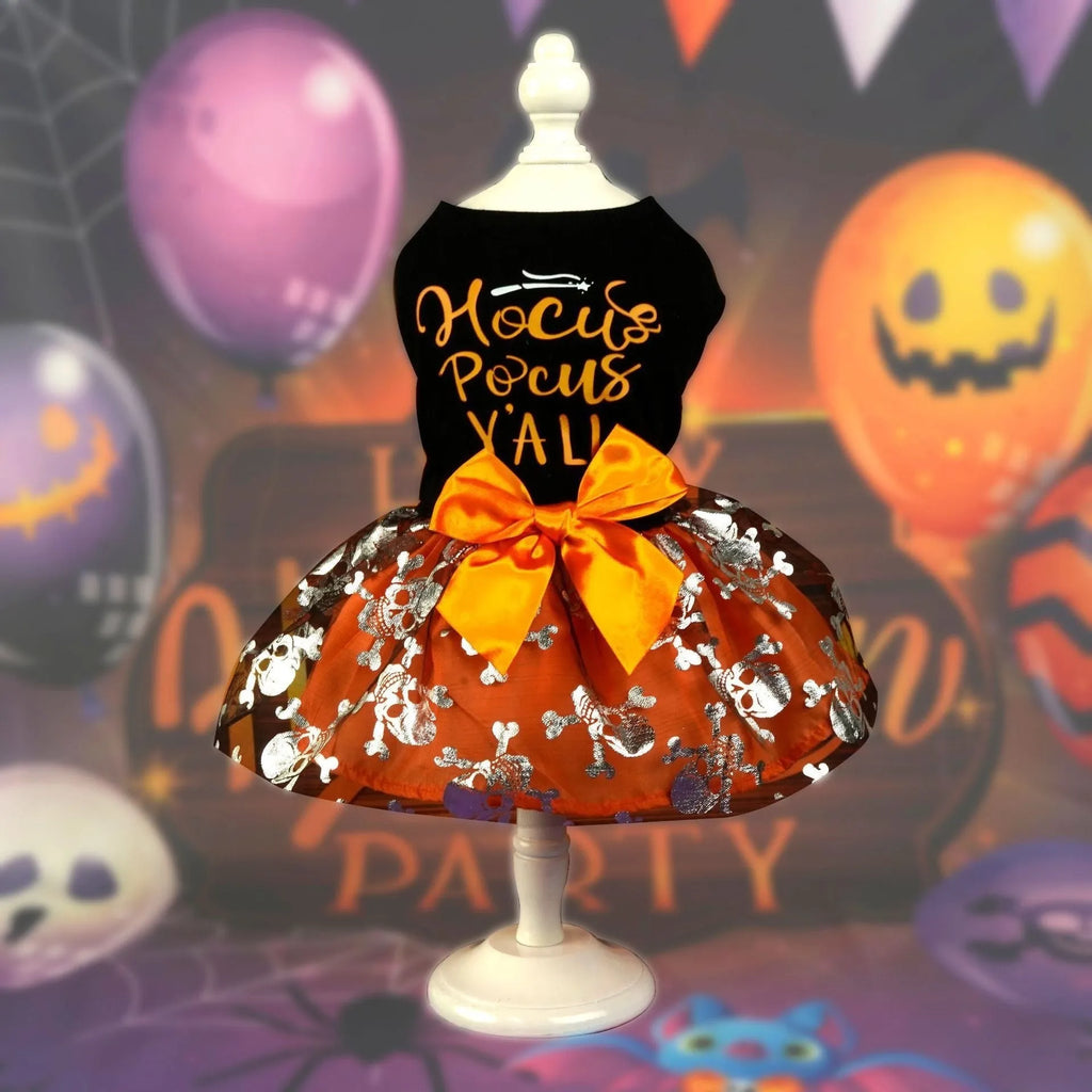 Black Halloween skull pet costume princess style polyester in S M L XL sizes