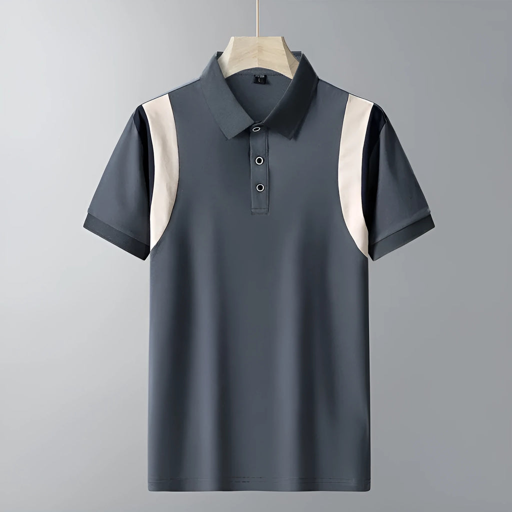 Men's thin cotton business lapel T-shirt with stripe pattern in Korean loose fit