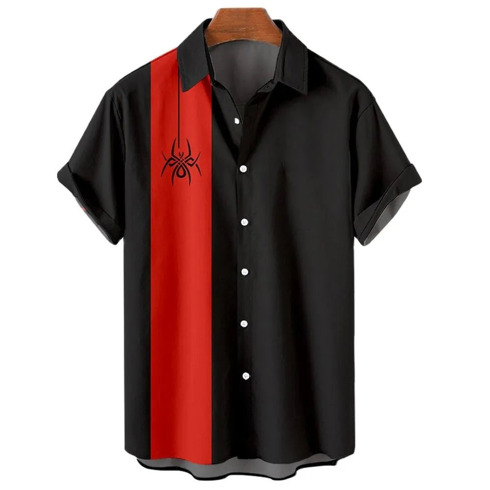 Men's striped Hawaiian casual shirt with button front and short sleeves in elastic band fabric