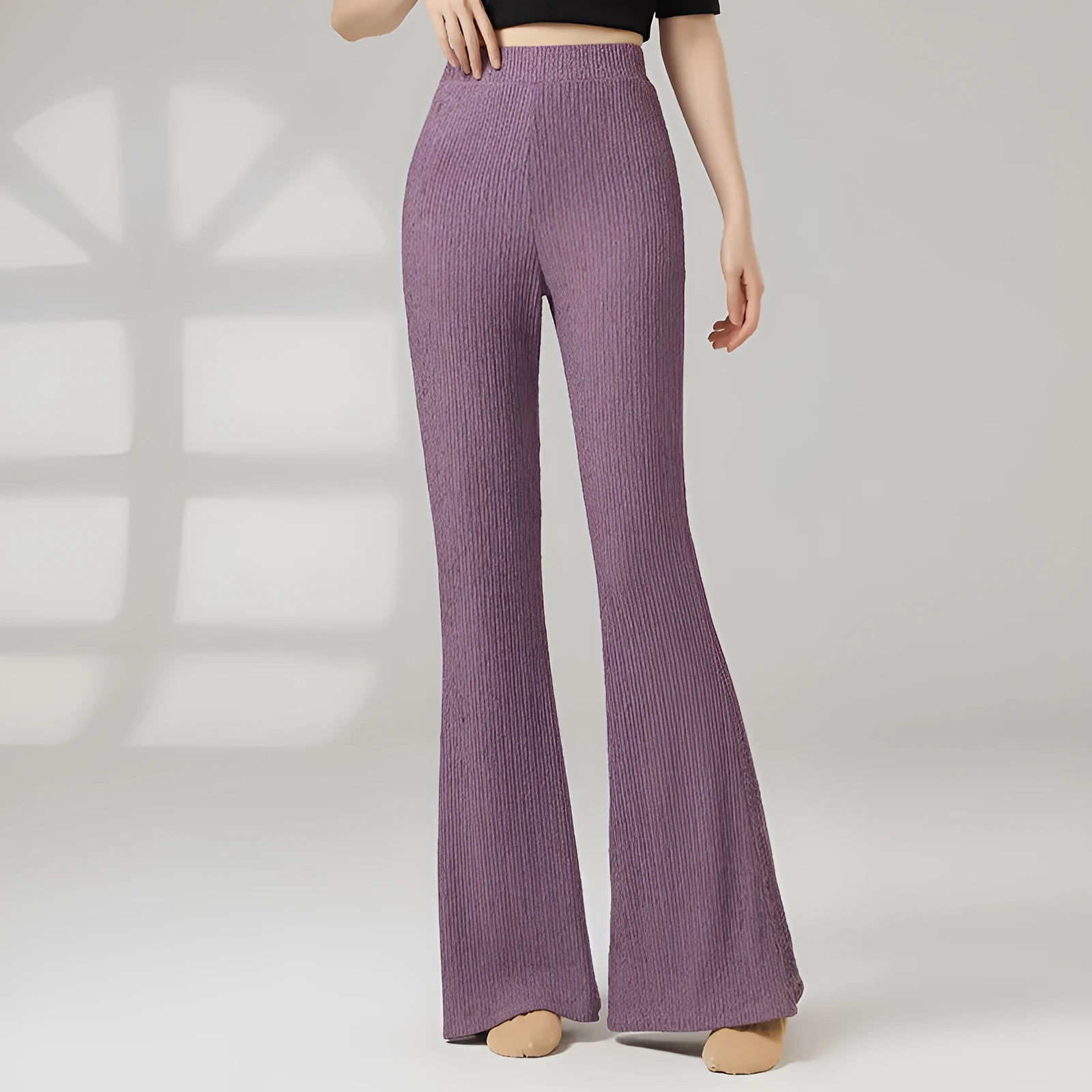 Women's solid-colour polyester dance practice leggings in beige, grey, khaki, purple and black