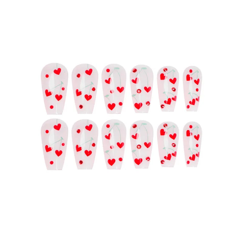French love red cherry blossom and diamond nail armour patches set with glue, JP1601 style.