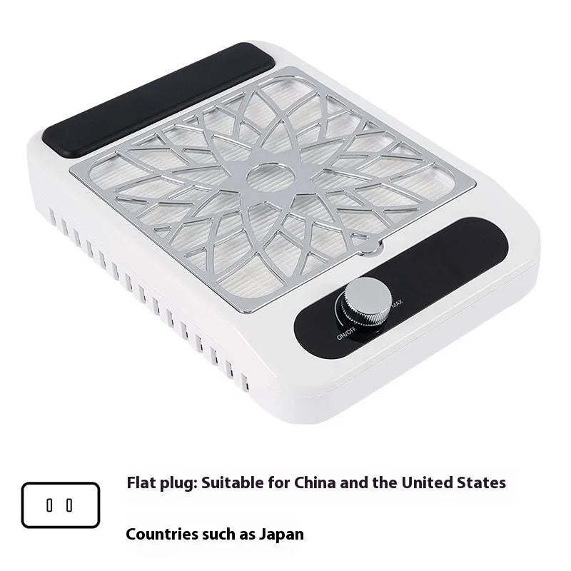 White Q2 style nail dust collector with adjustable speed control and filter net for manicure dust extraction