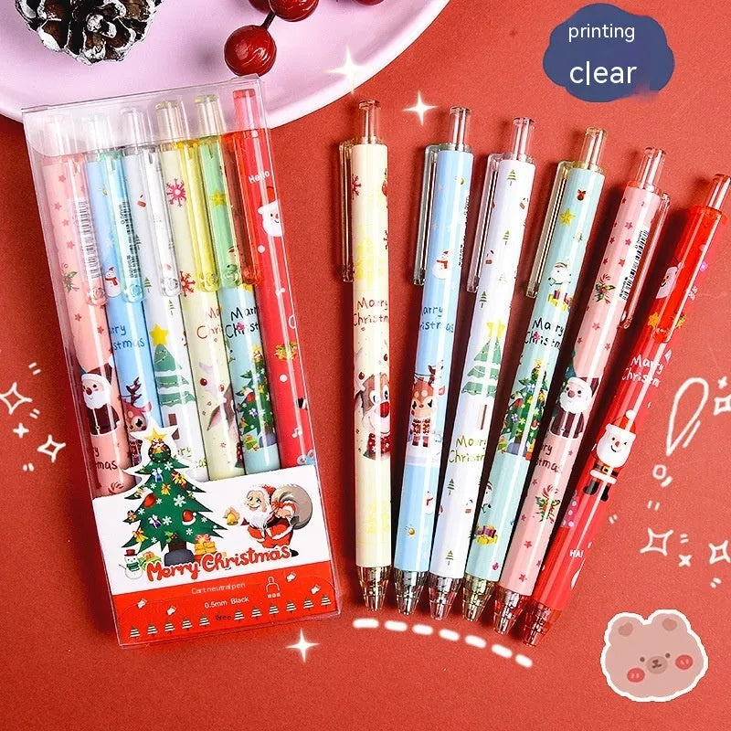Christmas Reward Gift Press Gel Pen Ball Pen Signature Pen Plastic Black Refill 6 Pack Gift Set Bulk Pack Party Favour Stationery Office Home