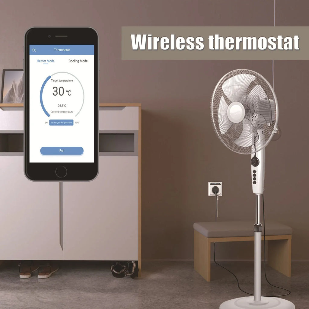 Tuya smart temperature control switch socket with WiFi, US three-hole outlet, and temperature sensor probe