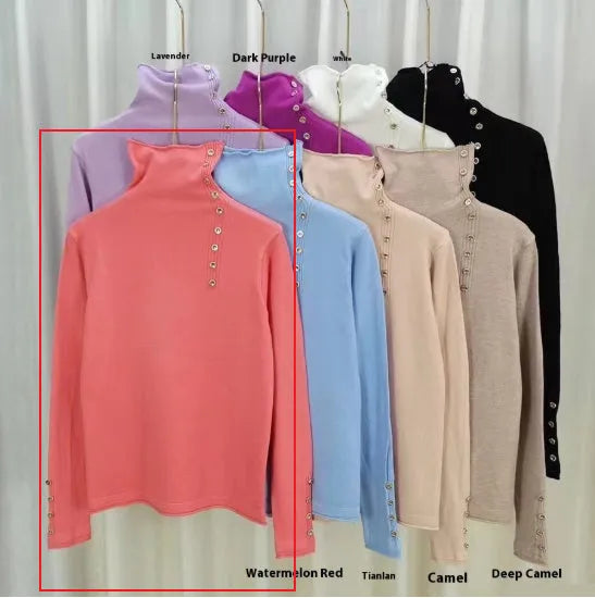Women's core-spun yarn knitted bottoming shirt in light camel colour with 3D pattern