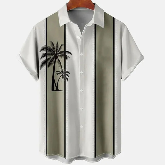 Men's slim fit short sleeve shirt with 3D floral digital printing in polyester fabric