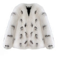 Women's black and white plus size Korean-style faux fur coat with short 40cm length