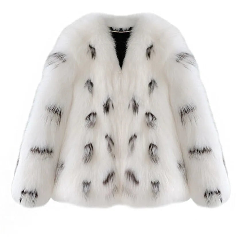 Women's black and white plus size Korean-style faux fur coat with short 40cm length
