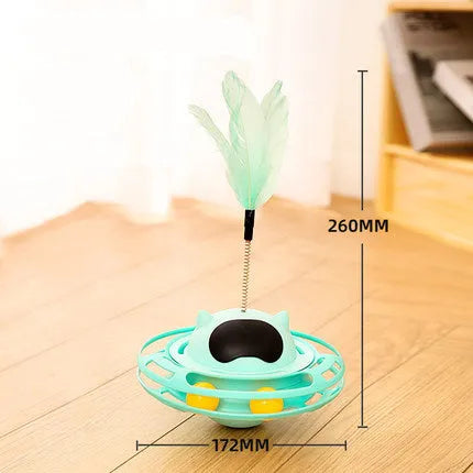 Pink cat tumbler turntable toy measuring 17x10cm for interactive feline play