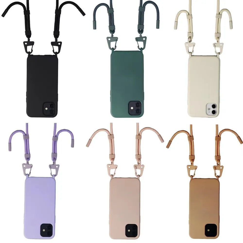 TPU cross-body lanyard phone case in black for iPhone with anti-fall protection