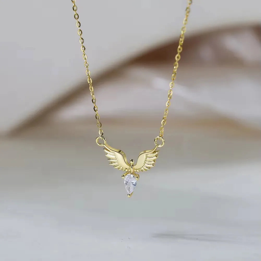 Close-up of a women's silver eagle pendant necklace on an O-ring chain with adjustable length.