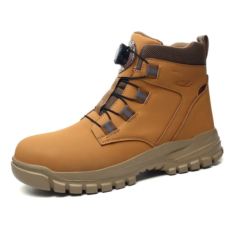 Anti-smashing and puncture-resistant lightweight labour protection safety shoes in black with leather upper
