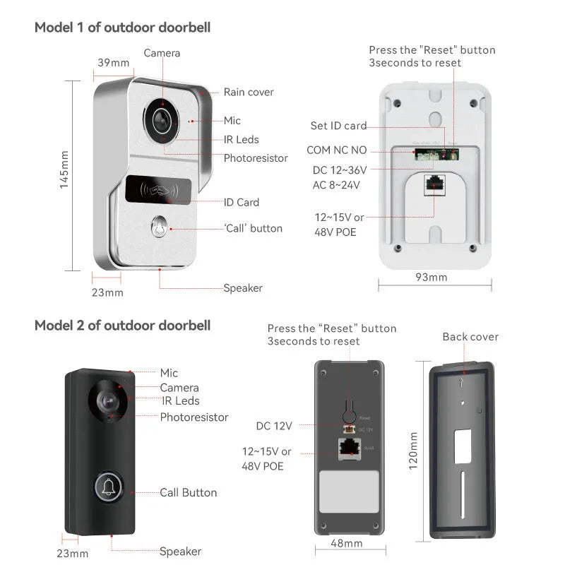 10-inch wireless network video intercom doorbell with colour HD display and 1080P camera for home security